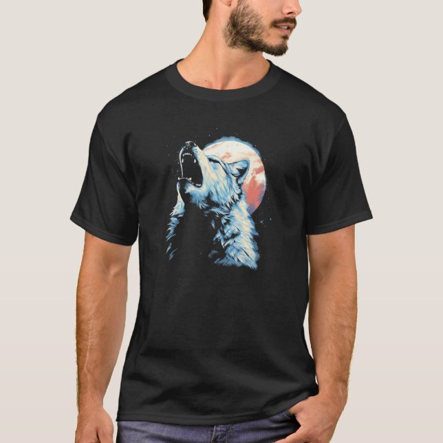 Camiseta Wolf Howling With Full Moon in Background - Wolf L (Anverso)