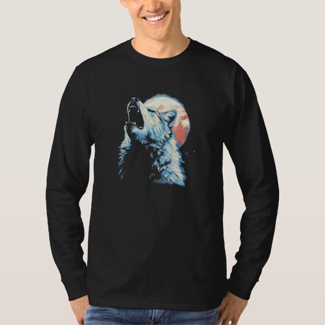 Camiseta Wolf Howling With Full Moon in Background - Wolf L (Anverso)