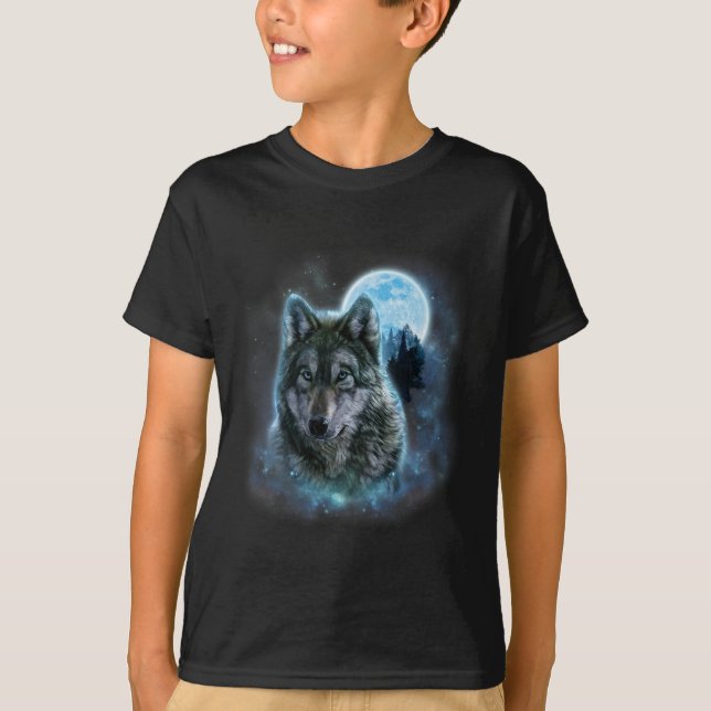 Camiseta Wolf Icy Moon Galaxy Hundiendo A Los Lobos Gris De (Anverso)