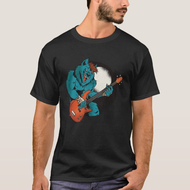 Camiseta Wolf jugando a la guitarra del bajo rock Metalizad (Anverso)