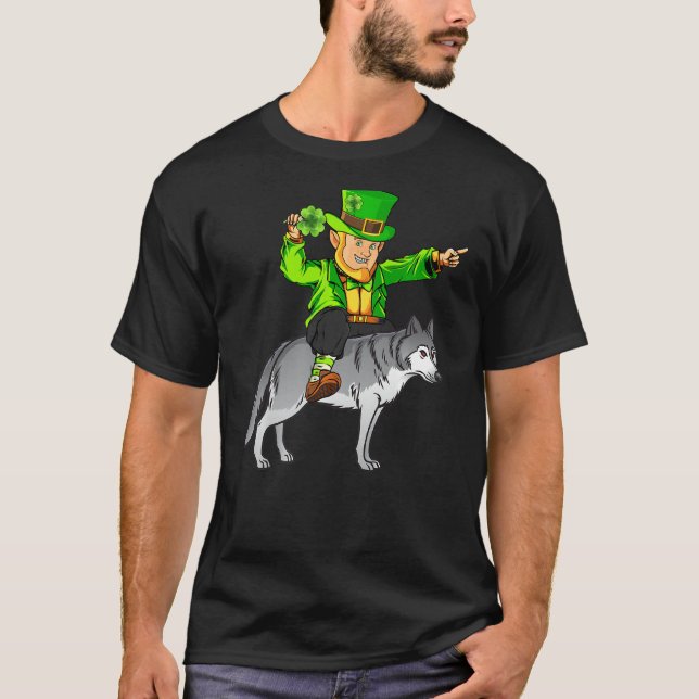 Camiseta Wolf Lover Leprechaun Riding Wolf St Patrick S Day (Anverso)