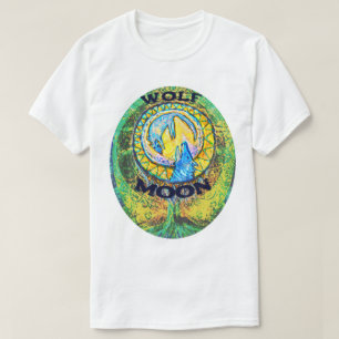 Camiseta Wolf Moon colorido árbol de la vida azul verde ama
