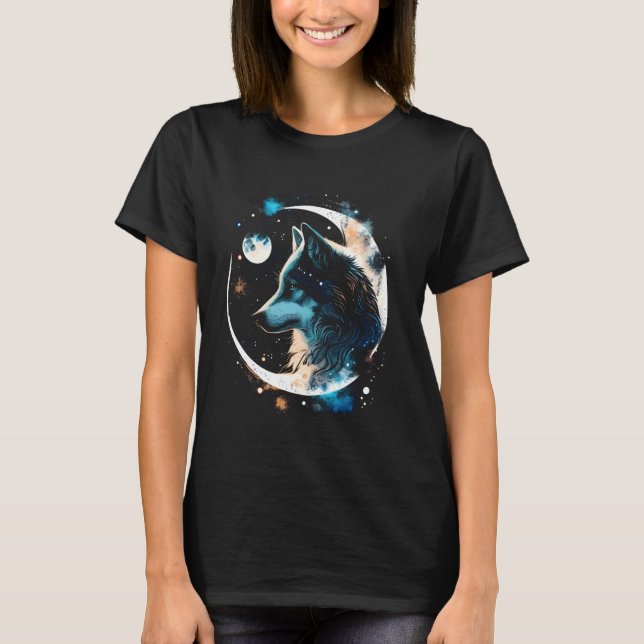 Camiseta Wolf Moon Galaxy Space Art Guay Wolves Gift Idea (Anverso)