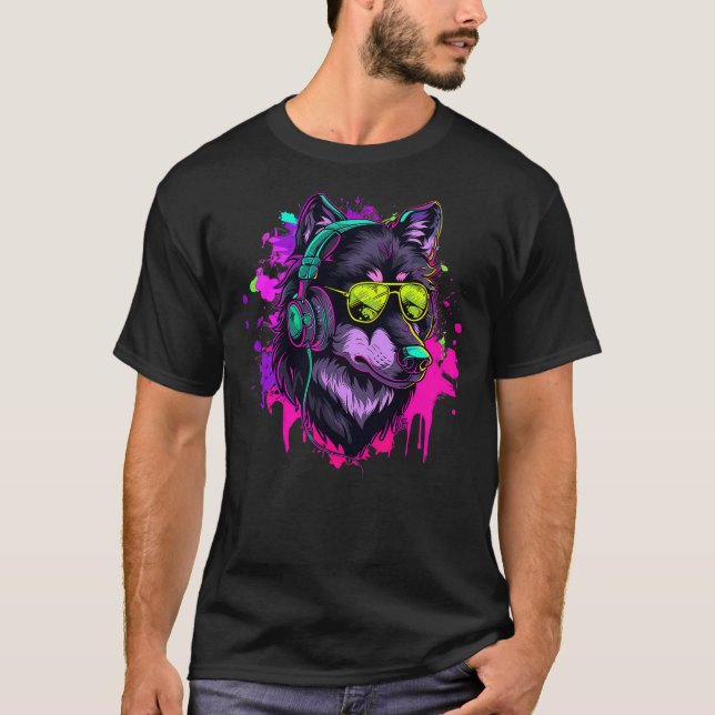 Camiseta Wolf Music DJ Wolf Lover Music Headphones Dance Cl (Anverso)