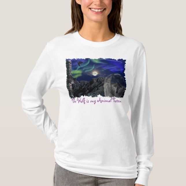 Camiseta Wolf, Ravens, Totem Pole Animal Guide (Anverso)