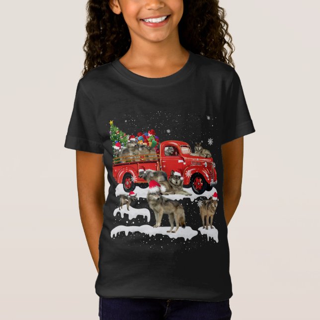 Camiseta Wolf Riding Red Truck Merry Christmas X-mas Ugly G (Anverso)