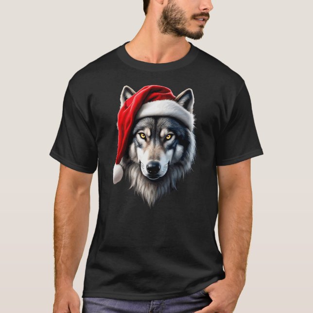 Camiseta Wolf Santa Christmas Funny New Year Xmas Party Chr (Anverso)