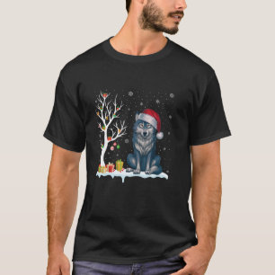 Camiseta Wolf Santa Hat Navidades de luz de árbol festivo P