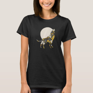 Camiseta Wolf Silhouette Flower Pattern Amigos del perro