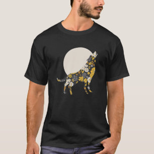 Camiseta Wolf Silhouette Flower Pattern Dog Lover Friends