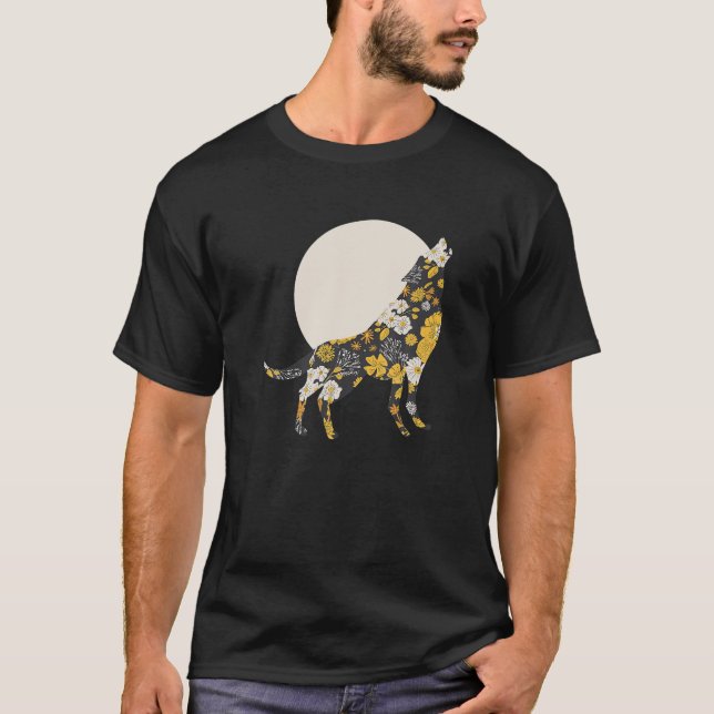 Camiseta Wolf Silhouette Flower Pattern Dog Lover Friends (Anverso)