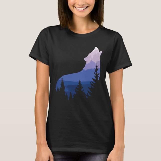 Camiseta Wolf Silhouette Forest Mountain (Anverso)