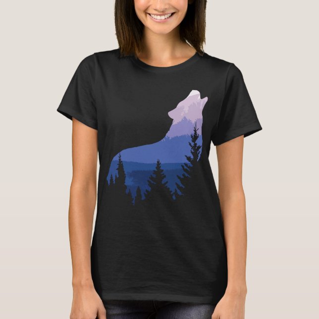 Camiseta Wolf Silhouette Forest Mountain (Anverso)