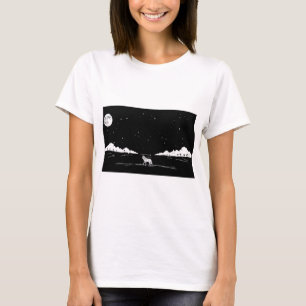 Camiseta Wolf Silhouette Starry Sky Diseño Minimalista