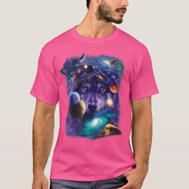 Camiseta Wolf Space Galaxy Stars Moon Wolves Space Astrolog (Anverso)