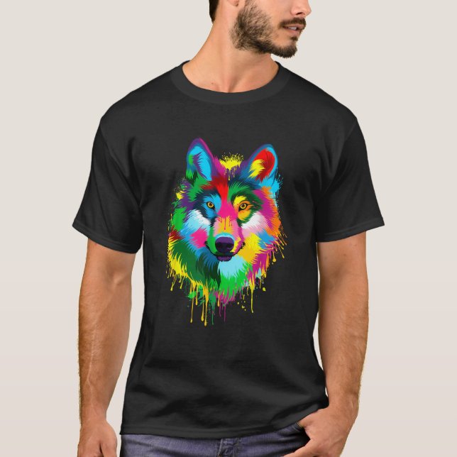 Camiseta Wolf Splash Artwork Hunter Wildlife Animal Lover (Anverso)