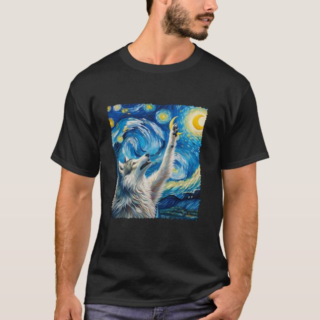 Camiseta Wolf Starry Night Wilderness Howling Moons Van Gog (Anverso)