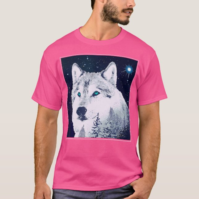 Camiseta Wolf Starry Sky Stars Ojos Naturaleza Estrella Pol (Anverso)