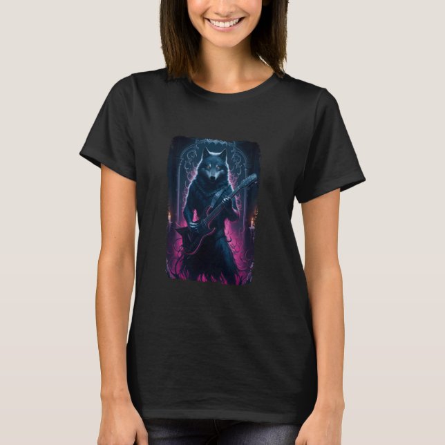 Camiseta Wolf Tocando Guitarra Estrella De Rock Y Rollo Lov (Anverso)