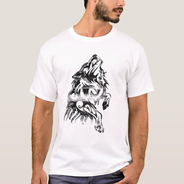 Camiseta Wolf Tribal Tattoo Wolf Head Diseño Animal Wild Na (Anverso)