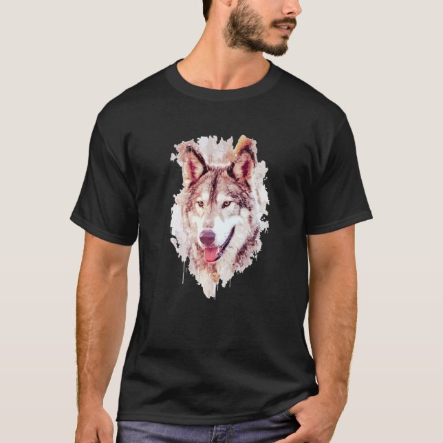 Camiseta Wolf Watercolor Artsy Splash Pintura gris (Anverso)