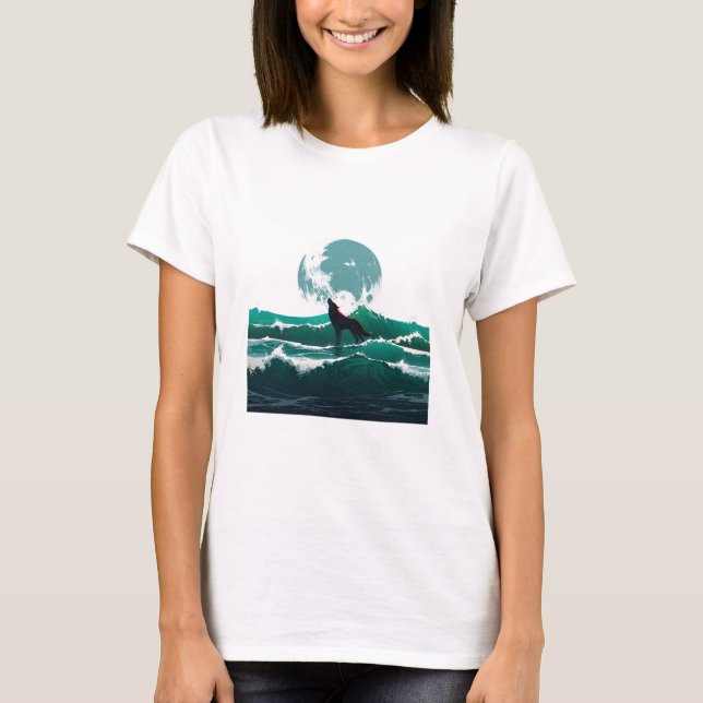 Camiseta Wolf Wave Art - Ukiyo-e Moonlight Design (Anverso)