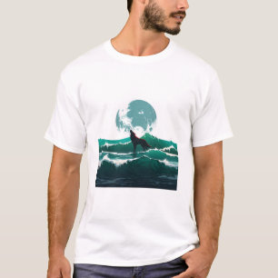 Camiseta Wolf Wave Art - Ukiyo-e Moonlight Design