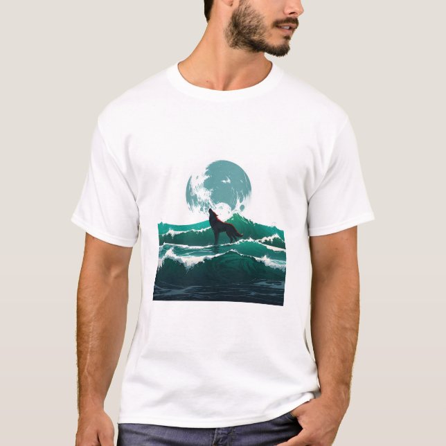 Camiseta Wolf Wave Art - Ukiyo-e Moonlight Design (Anverso)
