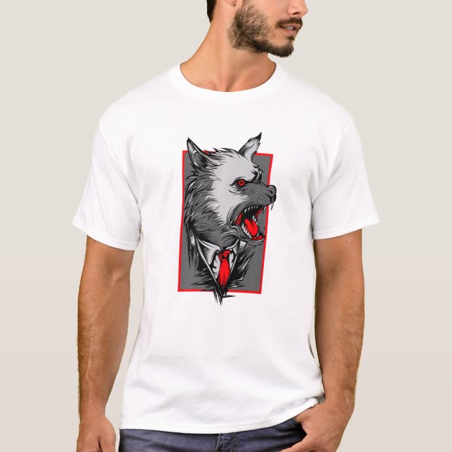 Camiseta Wolf With Red Eyes And Red Tie Animal Wolf (Anverso)