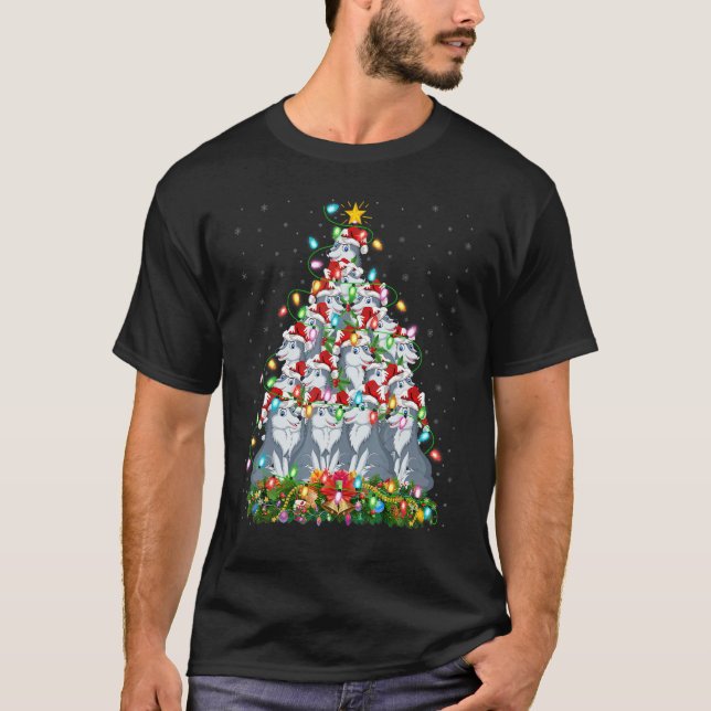 Camiseta Wolf   Xmas Lights Santa Wolf Christmas Tree (Anverso)