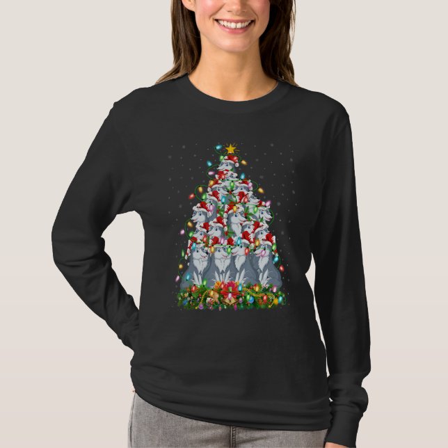 Camiseta Wolf   Xmas Lights Santa Wolf Christmas Tree (Anverso)
