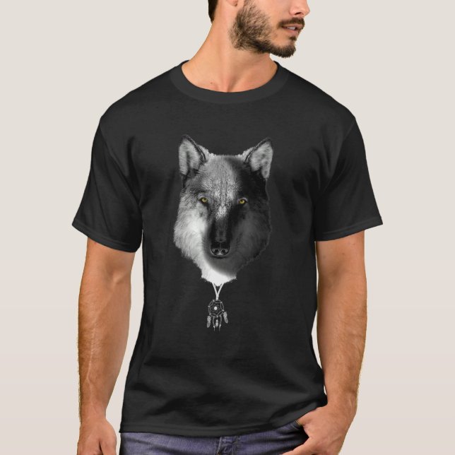 Camiseta Wolf yin and yang with dream catcher (Anverso)