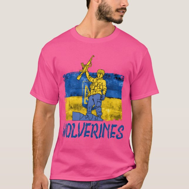 Camiseta Wolverines Apoyan a Ucrania Ucrania Wolverines ret (Anverso)