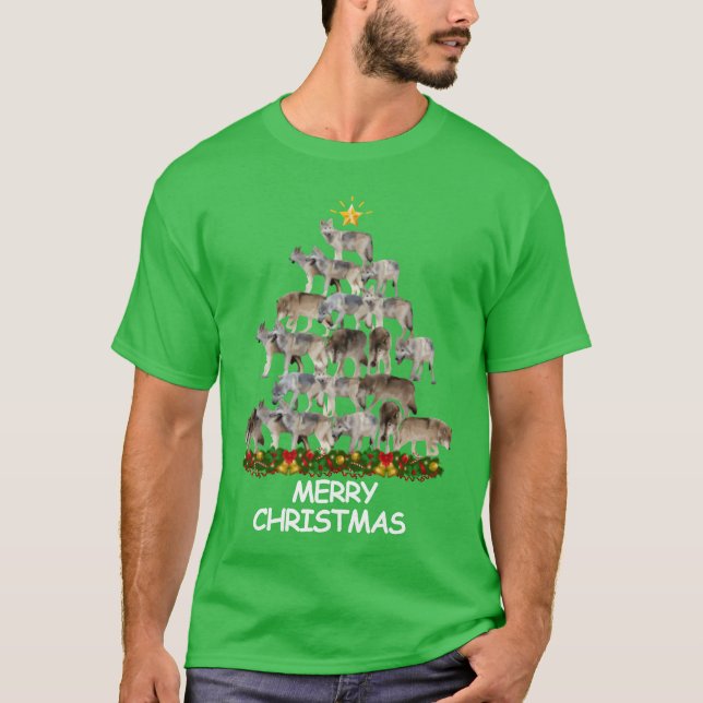 Camiseta Wolves Christmasree Feliz Navidad divertido (Anverso)
