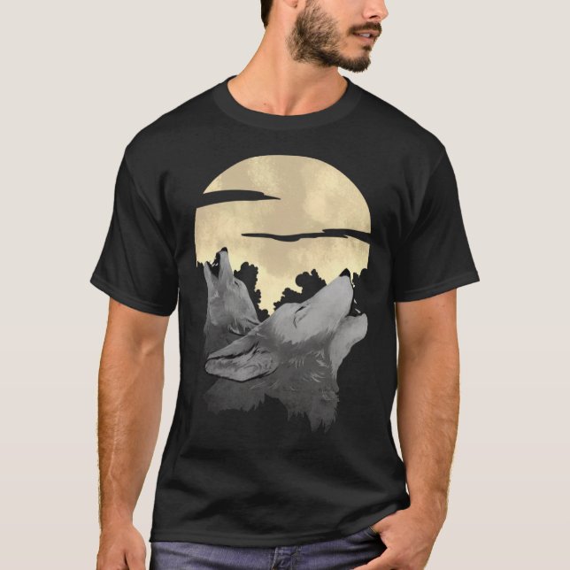 Camiseta Wolves Howling with Full Moon for Wolf and Werewol (Anverso)