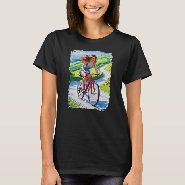 Camiseta Woman cycling in beautiful scenery (Anverso)