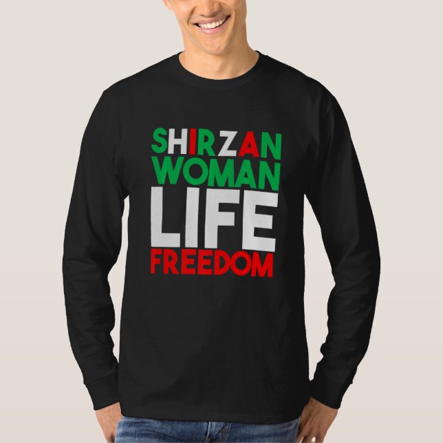 Camiseta Woman Life Freedom Iran Zan Zendegi Azadi Shirzan (Anverso)