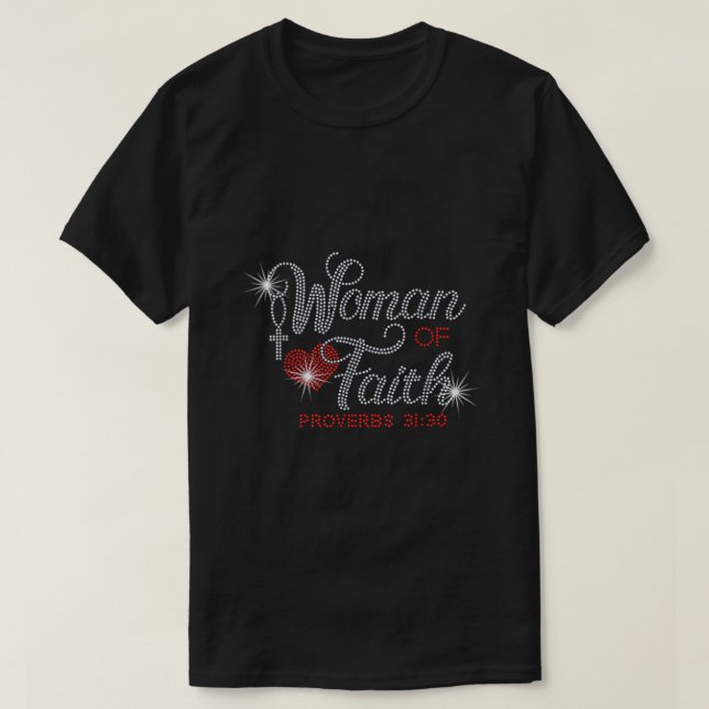 Camiseta Woman of Faith Bling Rhinestone Funny Christian Bi (Diseño del anverso)