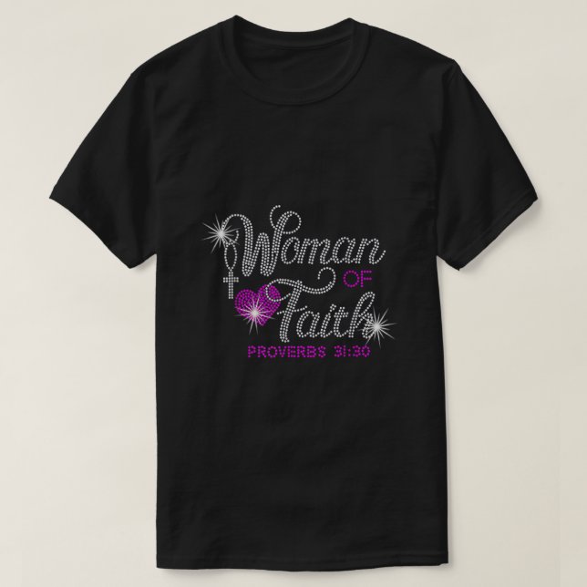 Camiseta Woman Of Faith Bling Rhinestone Funny Christian Bi (Diseño del anverso)