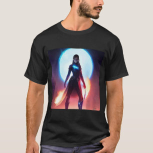 Camiseta Woman Sorceress Witch Big Light Blue Moon Magic Fi