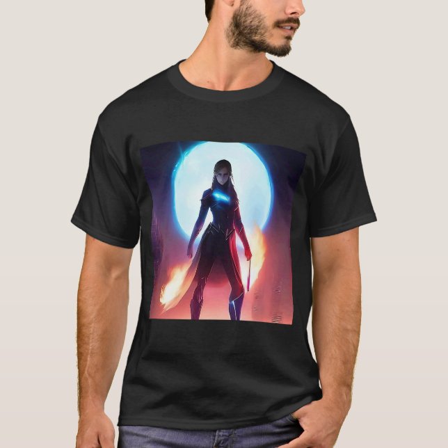 Camiseta Woman Sorceress Witch Big Light Blue Moon Magic Fi (Anverso)