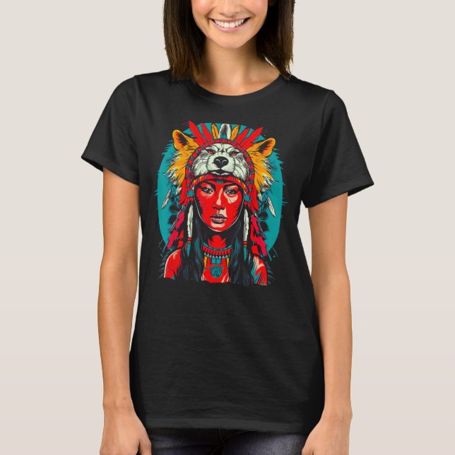 Camiseta Woman Wolf Head Native American Indigenous (Anverso)