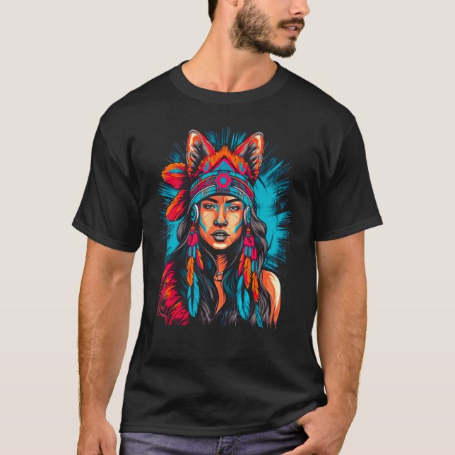 Camiseta Woman Wolf Head Native American Intuitive (Anverso)