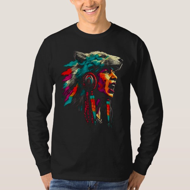 Camiseta Woman Wolf Head Native American Spiritually Connec (Anverso)