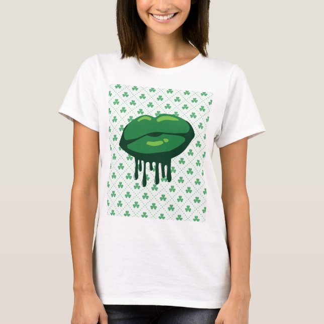 Camiseta Woman's Lips St. Patrick's Day Design-66677 (Anverso)