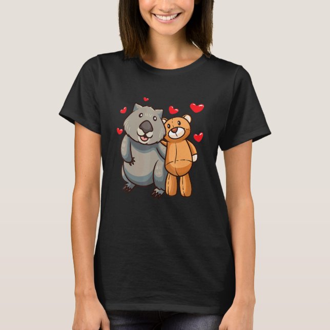 Camiseta Wombat Con Animales Llenos Y Corazones (Anverso)