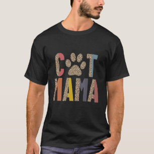 Camiseta Women Cat Mama Paw Retro Leopard Mother  1