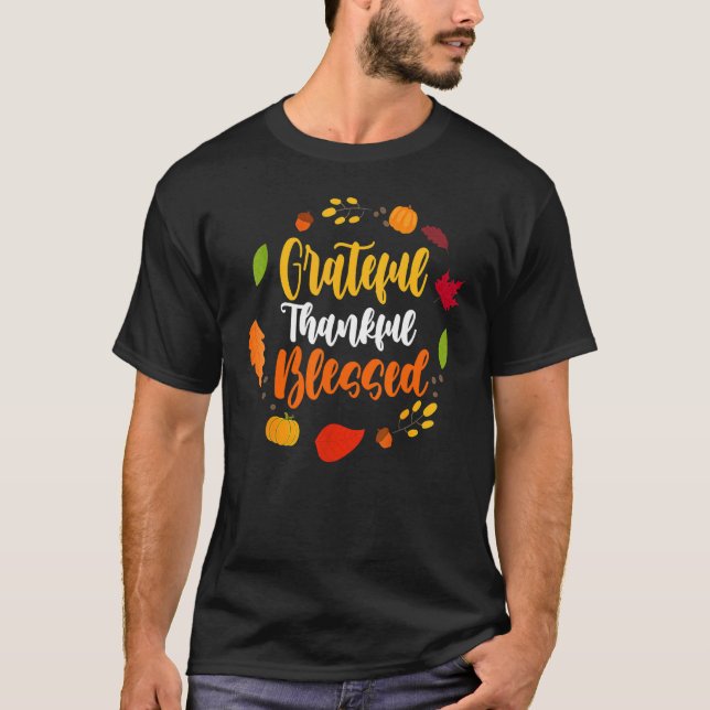 Camiseta Women Grateful Thankful Blessed  Casual Thanksgivi (Anverso)