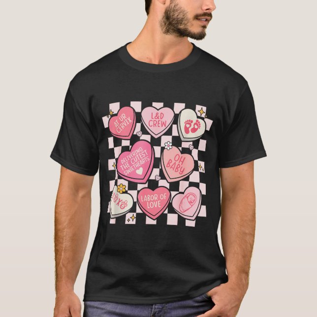 Camiseta Women Labor And Delivery Nurse Hearts Candy Valent (Anverso)