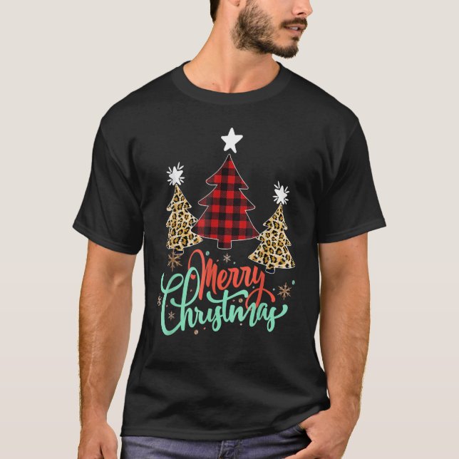 Camiseta Women Leopard Plaid Christmas Tree Merry Christmas (Anverso)